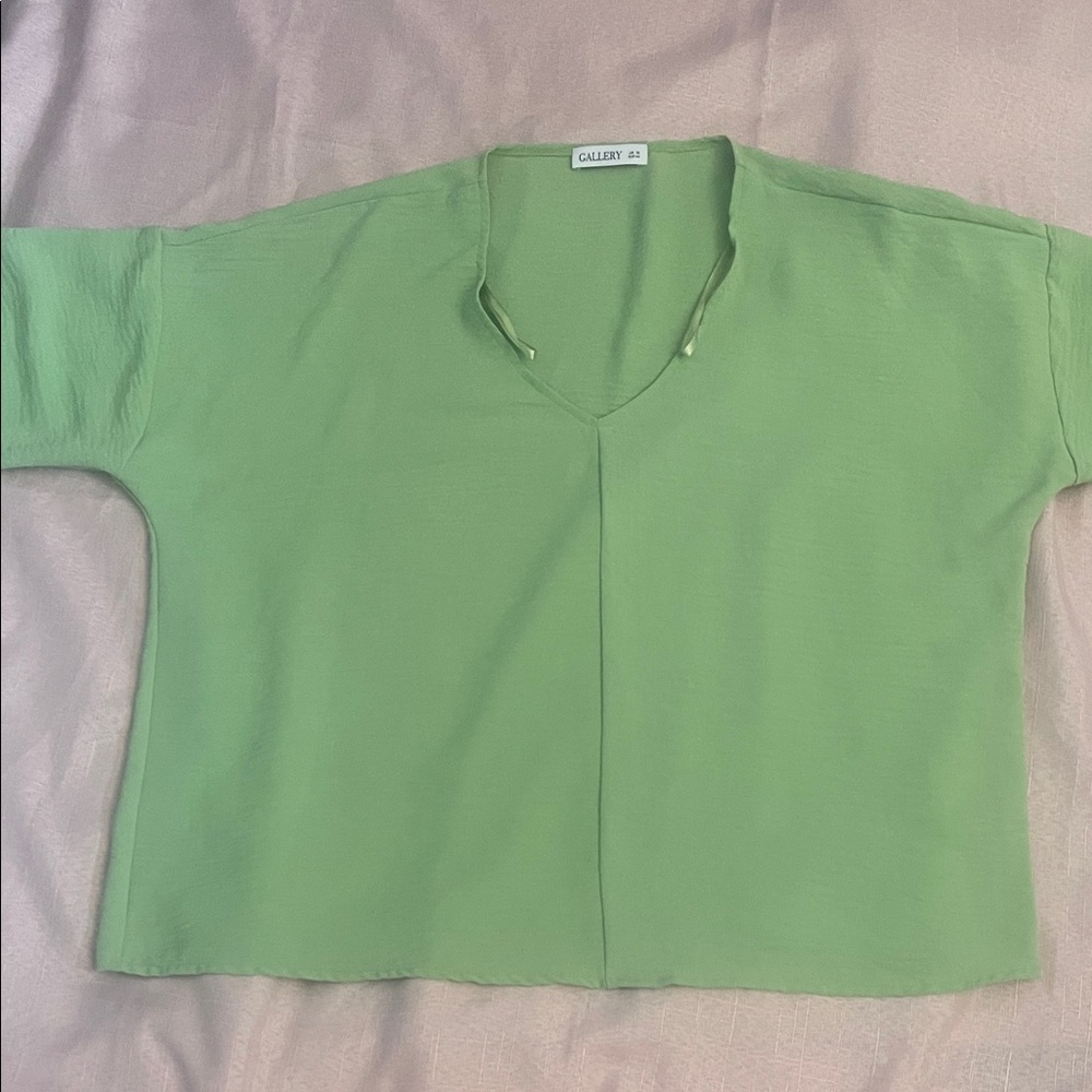 Gallery Light Green V-Neck Short Sleeve Top